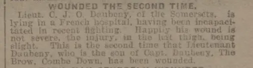 Lt C J O Daubeney wounded - Bath Chronicle and Weekly Gazette - Saturday 28 April 1917