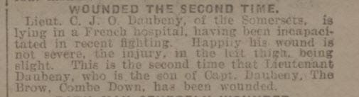 Lt C J O Daubeney wounded - Bath Chronicle and Weekly Gazette - Saturday 28 April 1917