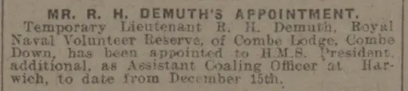 Lt De Muth of Combe Lodge, Combe Down - Bath Chronicle and Weekly Gazette - Saturday 18 December 1915