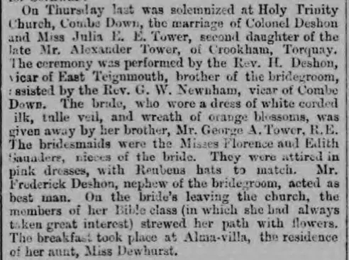 Marriage breakfast at Alma Villa - Bath Chronicle and Weekly Gazette - Thursday 26 August 1875