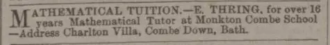 Maths tuition ad from EJH Thring - Bath Chronicle and Weekly Gazette - Thursday 11 April 1895