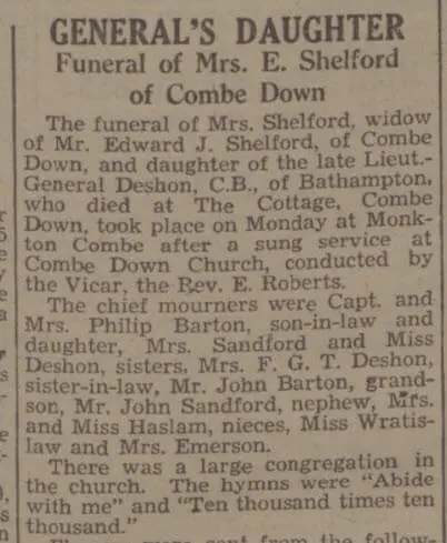 Mrs Shelford's funeral - Bath Chronicle and Weekly Gazette - Saturday 17 September 1938