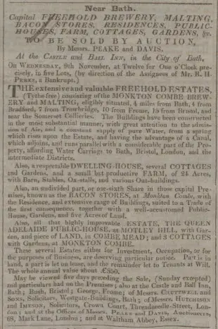 Sale of Monkton Combe brewery - Bath Chronicle and Weekly Gazette - Thursday 10 November 1831
