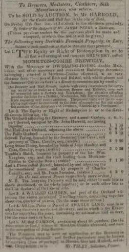Sale of Monkton Combe brewery - Bath Chronicle and Weekly Gazette - Thursday 2 December 1824