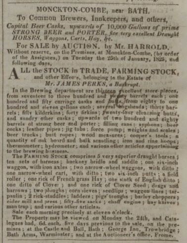 Sale of Monkton Combe brewery - Bath Chronicle and Weekly Gazette - Thursday 20 January 1825