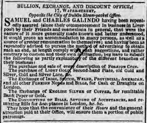 Samuel and Charles Galido advert in Liverpool - Liverpool Mercury - Friday 28 September 1827