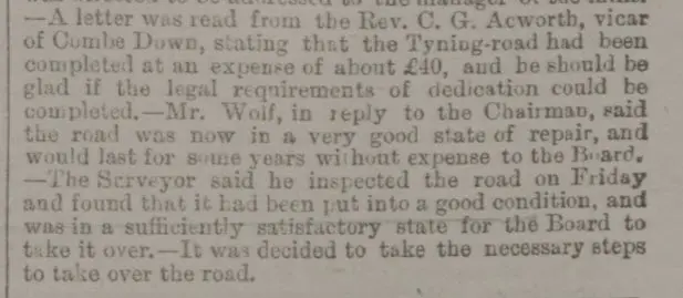 The completion of Tyning Road - Bath Chronicle and Weekly Gazette - Thursday 26 August 1886