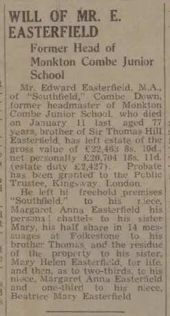 Will of Edward Easterfield - Bath Chronicle and Weekly Gazette - Saturday 19 July 1941