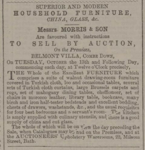 Auction of effects at Belmont Villa - Bath Chronicle and Weekly Gazette - Thursday 1 October 1868