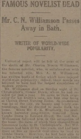 Charles Norris Williamson dies - Bath Chronicle and Weekly Gazette - Saturday 9 October 1920