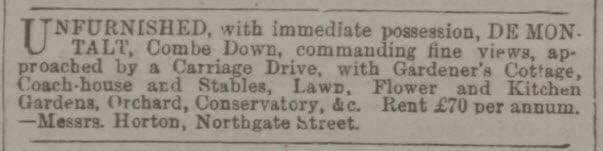De Montalt for rent - Bath Chronicle and Weekly Gazette - Thursday 6 August 1891