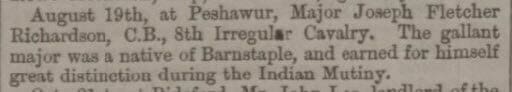 Death of Maj Richardson reported - North Devon Journal - Thursday 30 October 1862