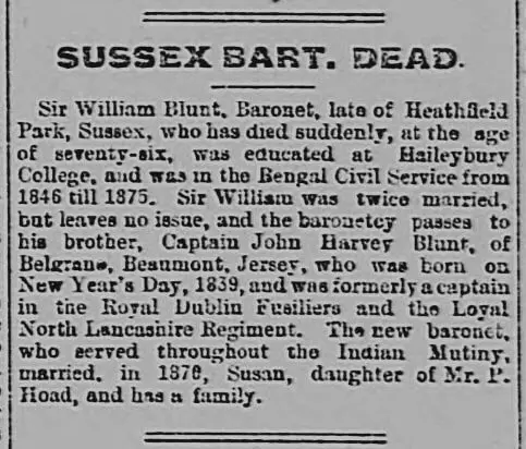 Death of Sir William Blunt - Portsmouth Evening News - Wednesday 31 December 1902