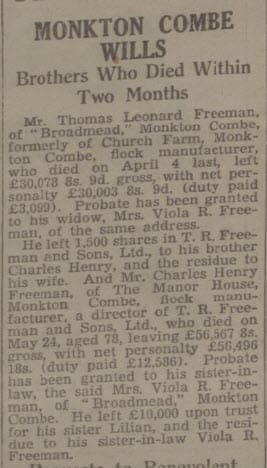 Freeman brother's wills - Bath Chronicle and Weekly Gazette - Saturday 25 October 1947