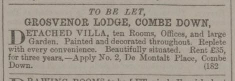 Grosvenor Lodge to be let - Bath Chronicle and Weekly Gazette - Thursday 5 October 1865