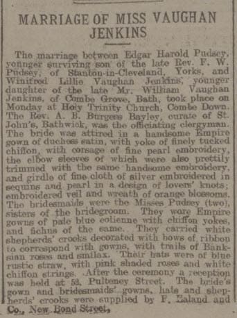 Marriage of Miss Vaughan Jenkins - Bath Chronicle and Weekly Gazette - Thursday 3 May 1906