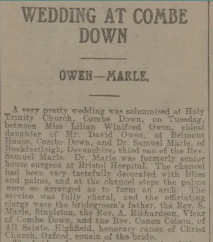 Owen wedding - Bath Chronicle and Weekly Gazette - Saturday 21 December 1912