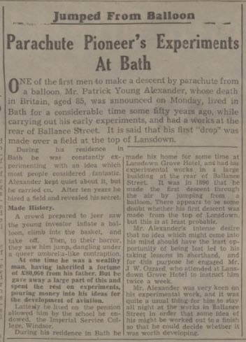 Patrick Young Alexander (1867 - 1943) - Bath Chronicle and Weekly Gazette - Saturday 17 July 1943