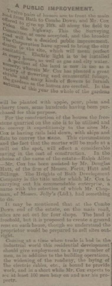 R Combe Down Garden Village - Bath Chronicle and Weekly Gazette - Saturday 24 March 1923