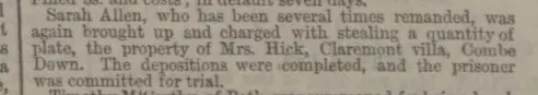 Sarah Allen committed for trial - Bath Chronicle and Weekly Gazette - Thursday 15 April 1869