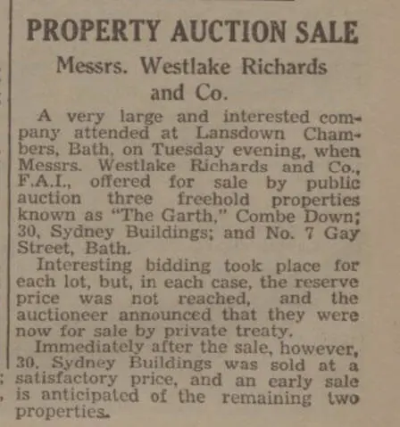 The Garth fails to sell - Bath Chronicle and Weekly Gazette - Saturday 25 September 1937