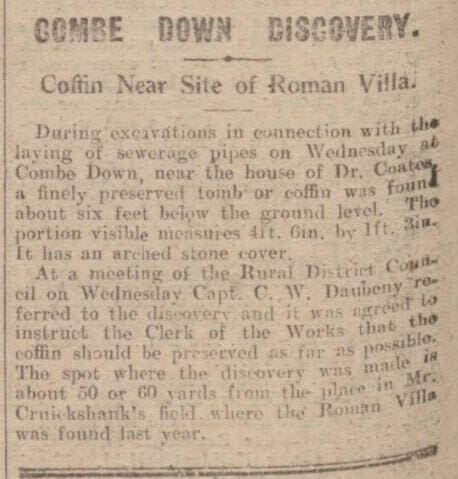 Combe Down discovery - Bath Chronicle and Weekly Gazette - Saturday 11 April 1925