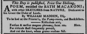 Publication of The Bath Macaroni - Bath Chronicle and Weekly Gazette - Thursday 15 November 1781