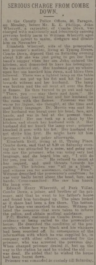 Serious charge from Combe Down - Bath Chronicle and Weekly Gazette - Thursday 12 November 1903