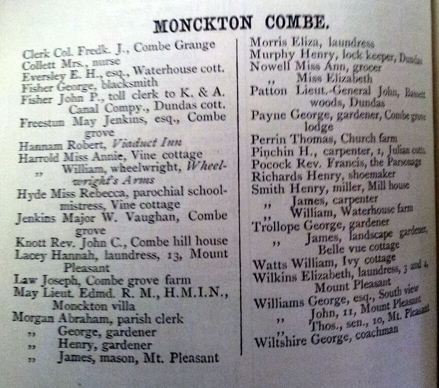 1870 post office directory for monkton combe