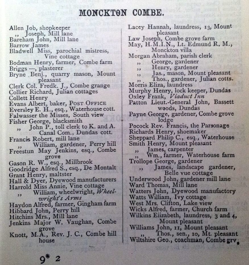 1874 post office directory for monkton combe