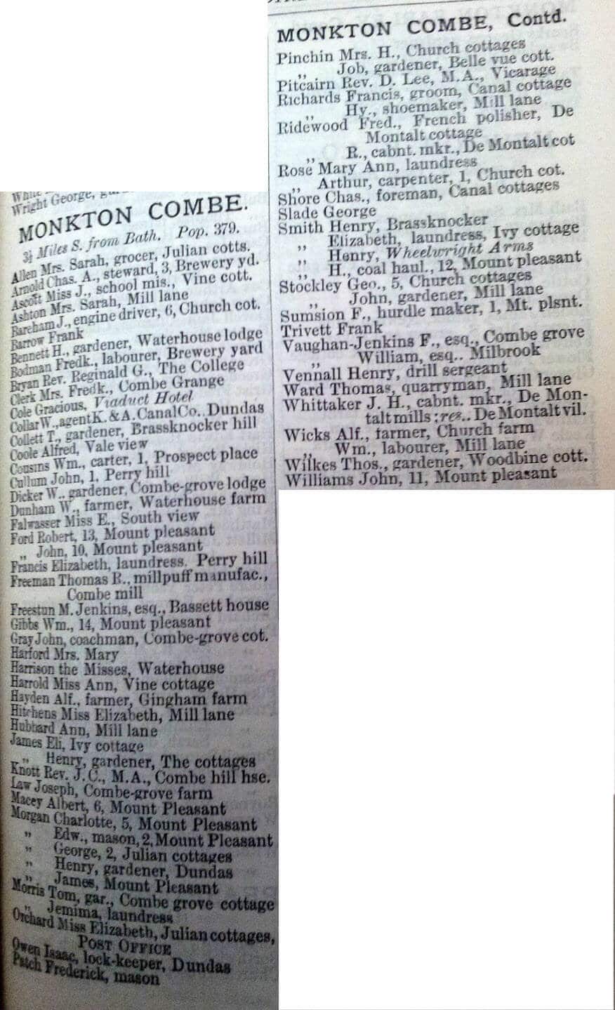 1886 post office directory for monkton combe