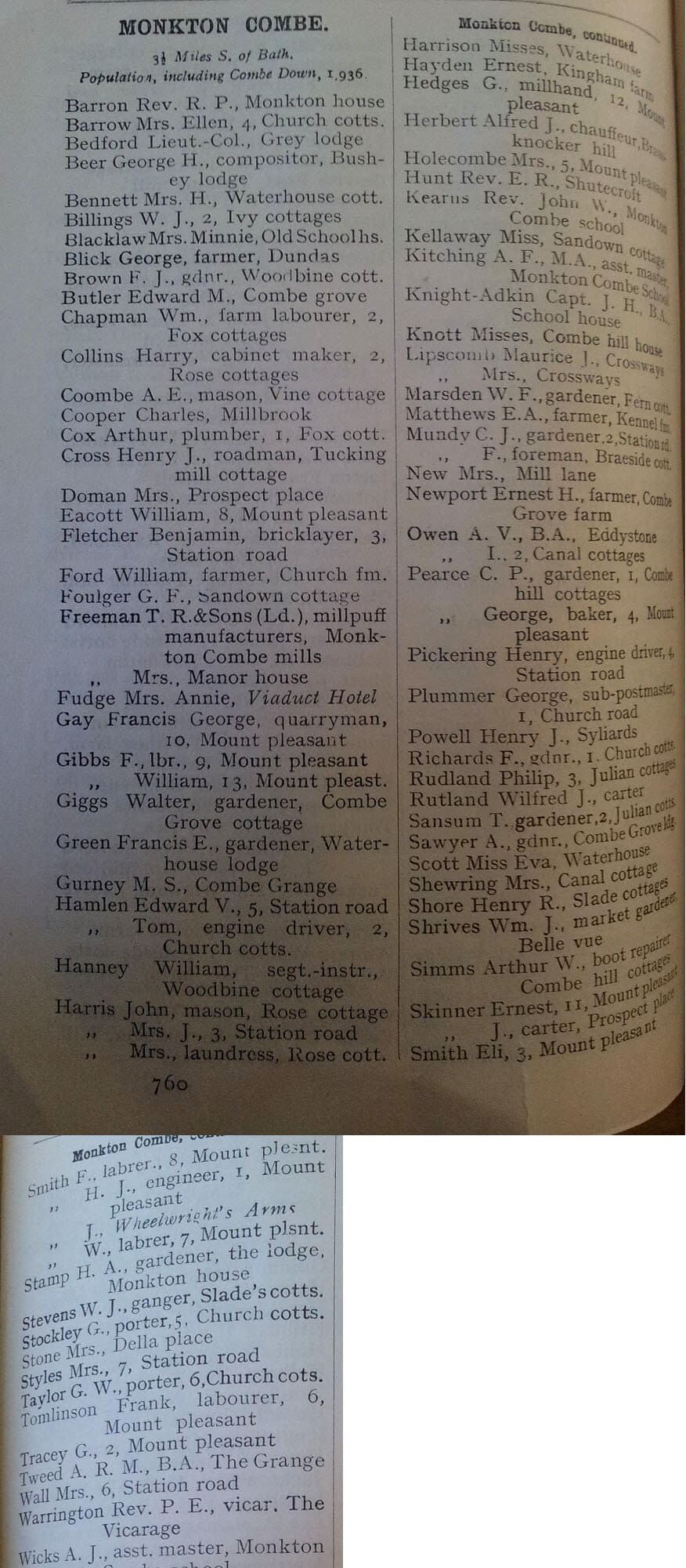 1923 post office directory for monkton combe