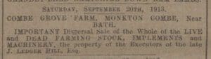 Combe Grove farm stock sale - Western Gazette - Friday 15 August 1913