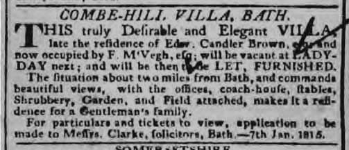 Combe Hill Villa - Bath Chronicle and Weekly Gazette - Thursday 12 January 1815
