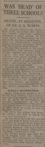 Death of Dr Turpin - Bath Chronicle and Weekly Gazette - Saturday 1 January 1949