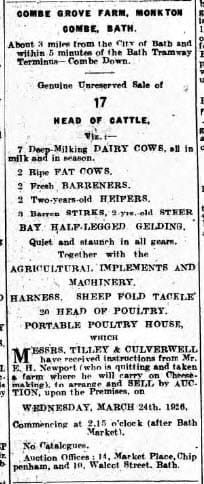 Ernest H Newport, Combe Grove farm - Wiltshire Times and Trowbridge Advertiser - Saturday 13 March 1926
