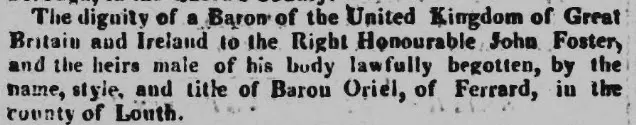 Baron Oriel - Globe - Monday 16 July 1821