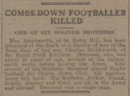 combe down footballer killed bath chronicle and weekly gazette saturday 10 march 1917