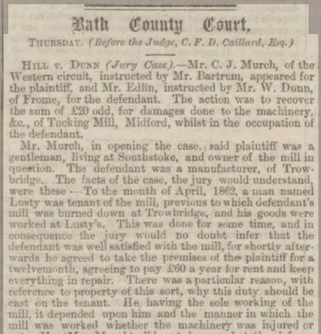 Hill v Dunn mentioning Lusty - Bath Chronicle and Weekly Gazette - Thursday 26 January 1865