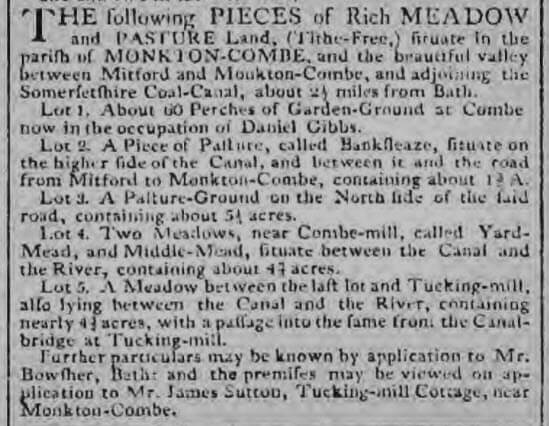 James Sutton, Tucking Mill cottage, Bath Chronicle and Weekly Gazette - Thursday 3 December 1807
