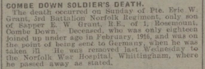 private eric w grant bath chronicle and weekly gazette saturday 8 march 1919