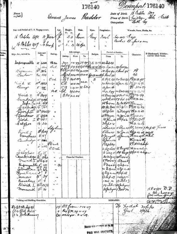 uk royal navy registers of seamen services 1848 1939 for edward james badder