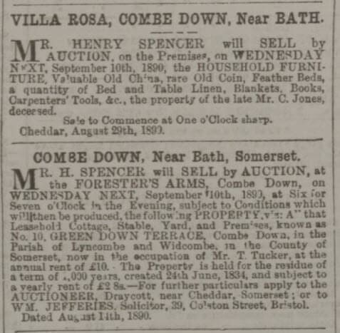 villa rosa and 10 greendown terrace for sale bath chronicle and weekly gazette thursday 4 september 1890
