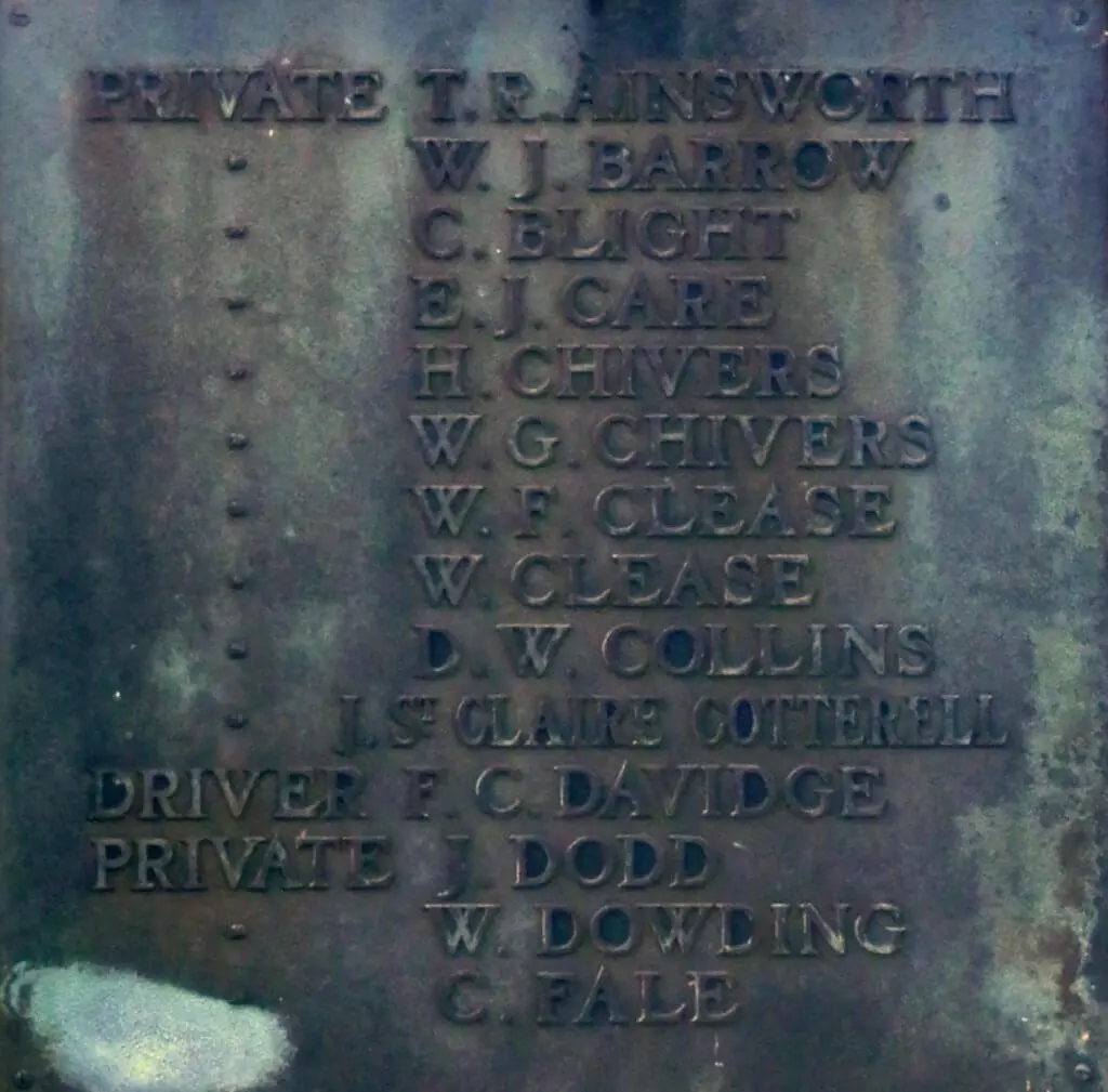 1914 - 1918 Combe Down war memorial cross plaques - Ainsworth to Fale