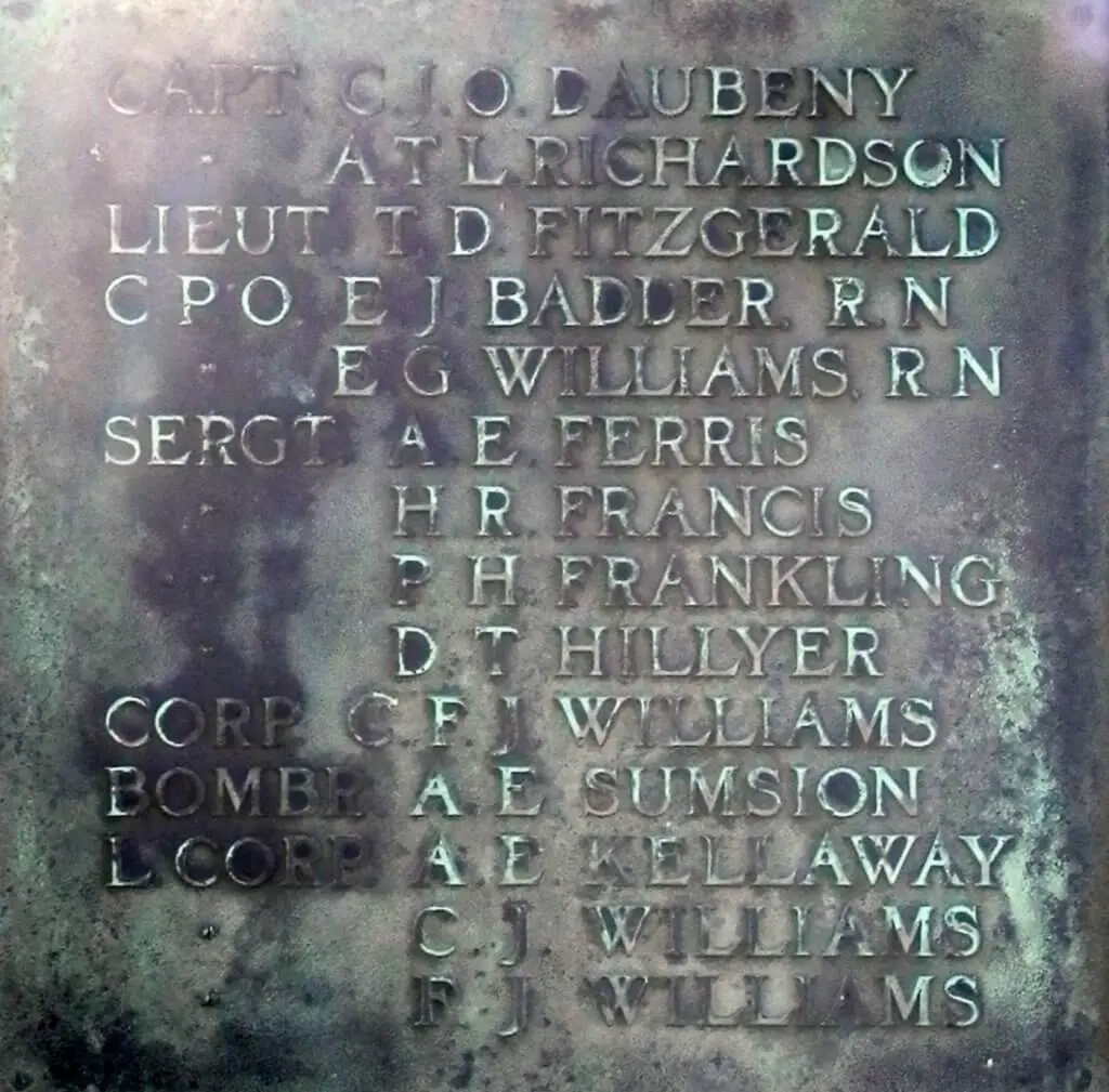 1914 - 1918 Combe Down war memorial cross plaques - Daubeney to Williams