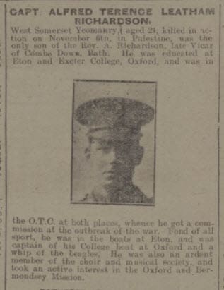 alfred terence leatham richardson bath chronicle and weekly gazette saturday 17 november 1917