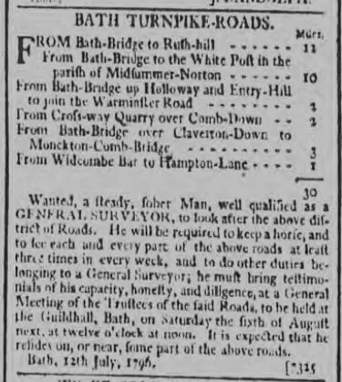 Bath Turnpike roads - Bath Chronicle and Weekly Gazette - Thursday 21 July 1796