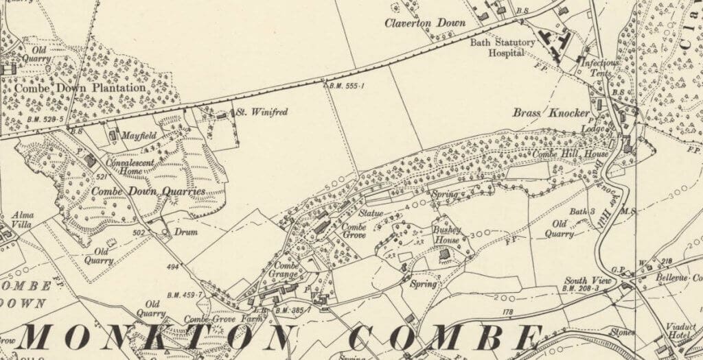 Combe Grove area from Wiltshire XXXI.SE & XXXVIIIA.NE, Revised 1899, Published 1904
