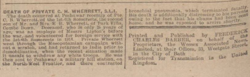 death of c h wherrett bath chronicle and weekly gazette saturday 12 july 1919