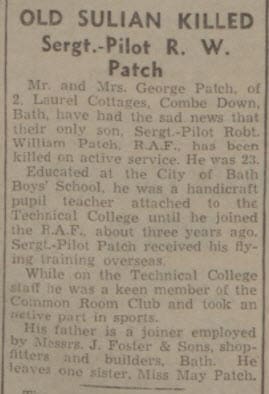 Death of Robert William Patch - Bath Chronicle and Weekly Gazette - Saturday 13 November 1943